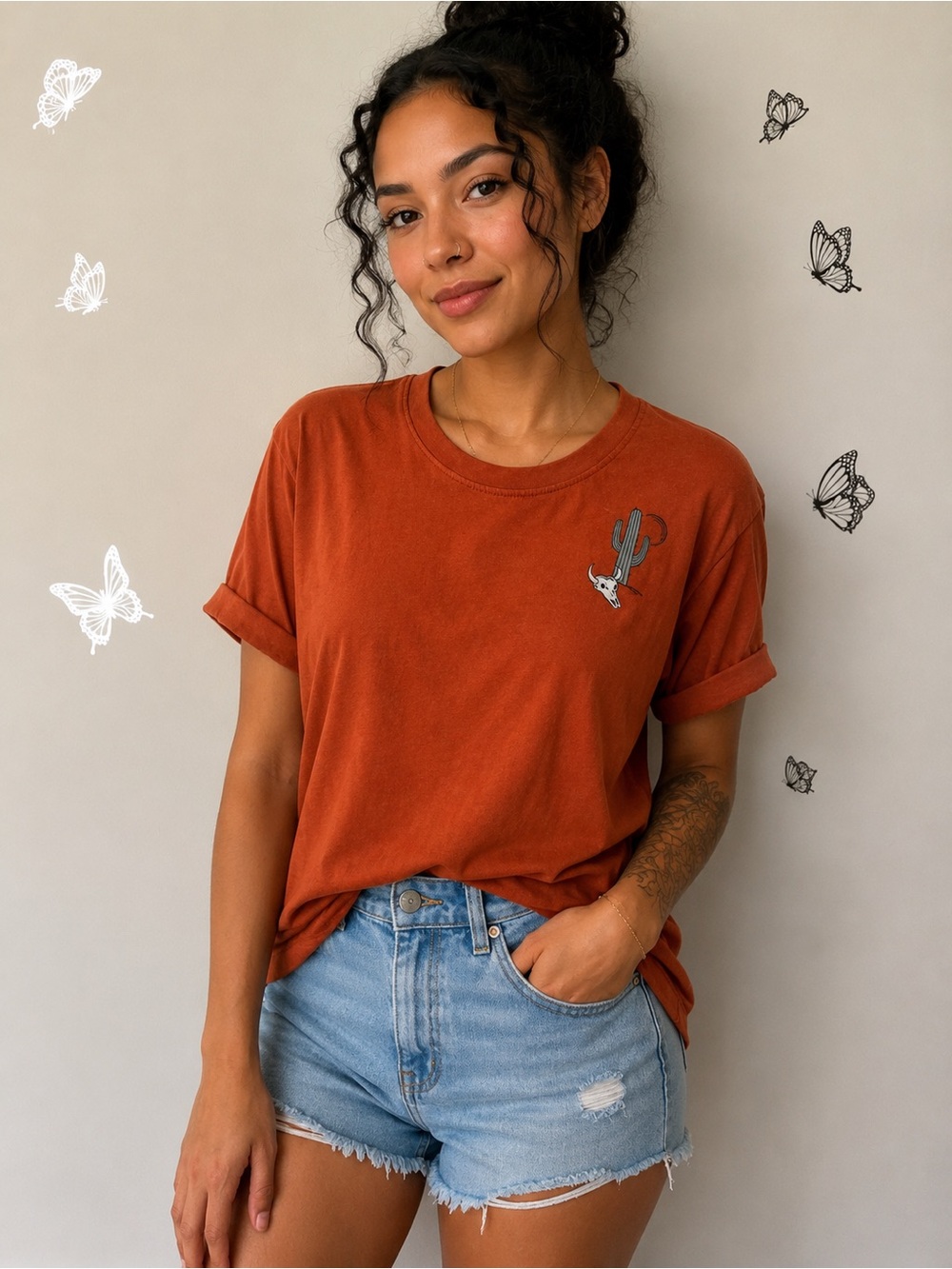 Rust Cactus Graphic Crewneck Tee - Women